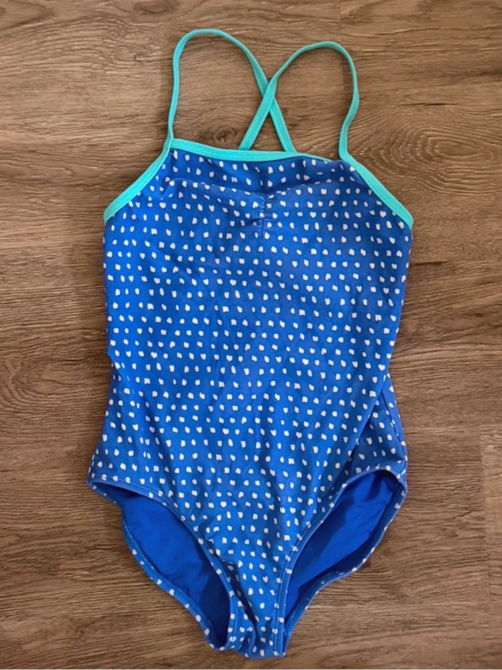 Girls' Old Navy Polka Dot One-Piece Swimsuit with Aqua Trim S 8